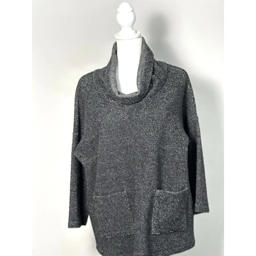 Eileen Fisher Black Speckled Tunic 2 Pockets ‎ Longsleeve Tunic Top SP
